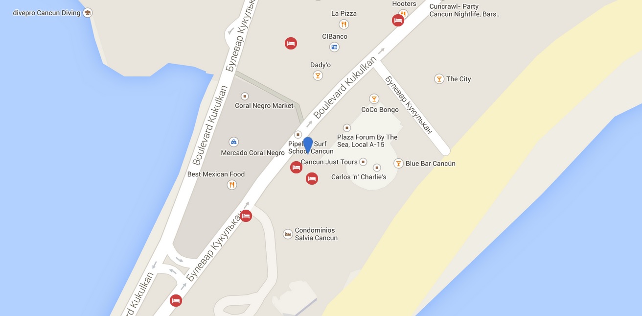 Карта расположения клуба CocoBongo в Канкуне