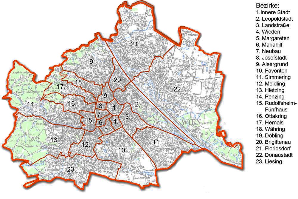 районы Вены на карте